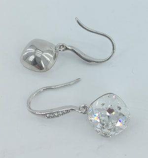 silver crystal drop earrings french hook