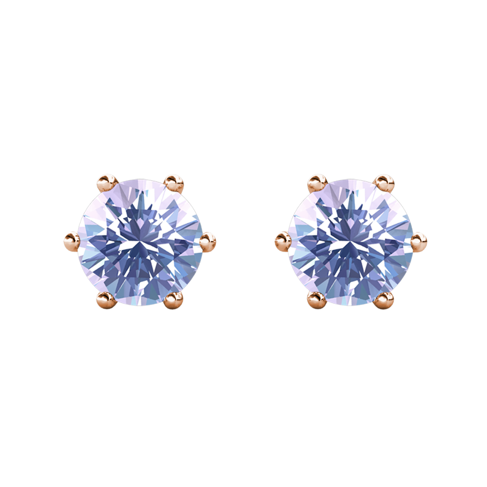 rose gold pale blue stud earrings crystal