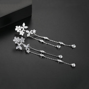 Silver Crystal Tassel Drop Earrings "Bali"
