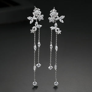 Silver Crystal Tassel Drop Earrings "Bali"