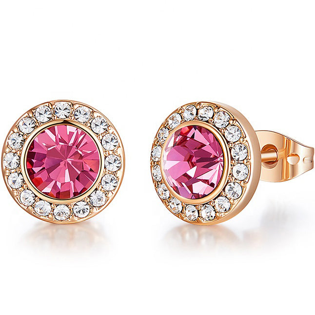 ROSE GOLD stud earring crystal pink for women