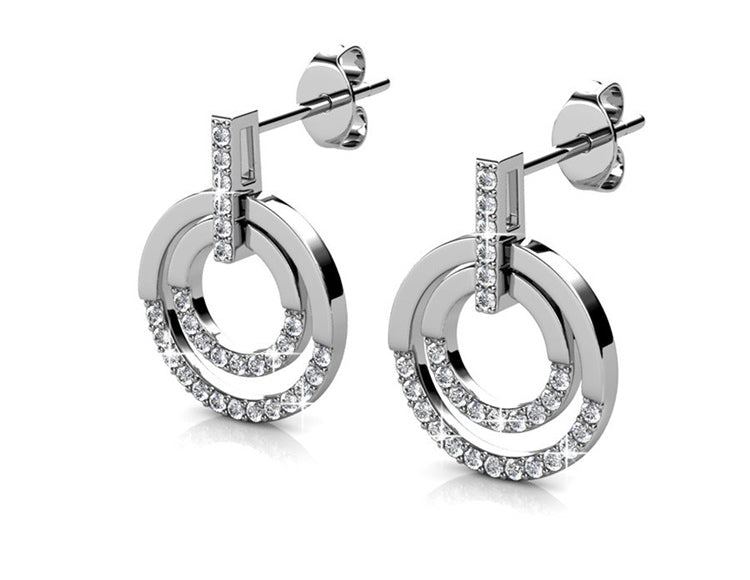 silver crystal dangle hoop earrings for women bridal