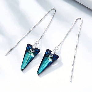 silver blue crystal threader earrings for women