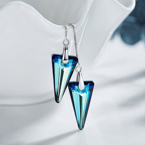 silver blue crystal threader earrings for women