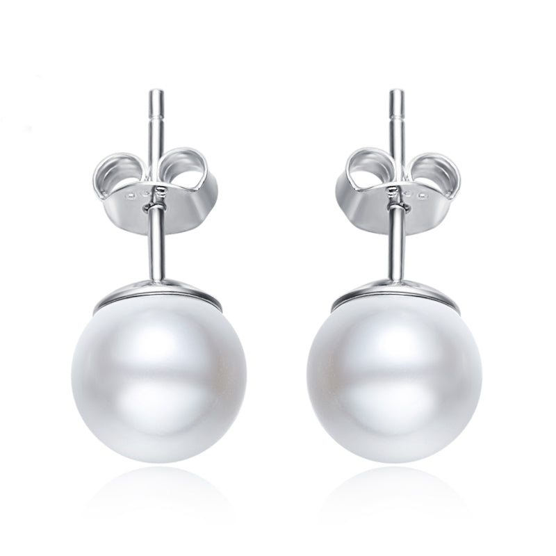 white pearl stud silver earring women bridal