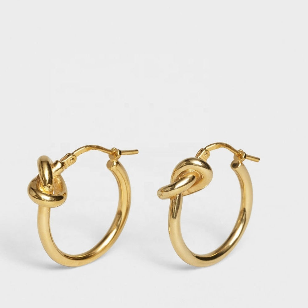 Gold knot hoop clearance earrings