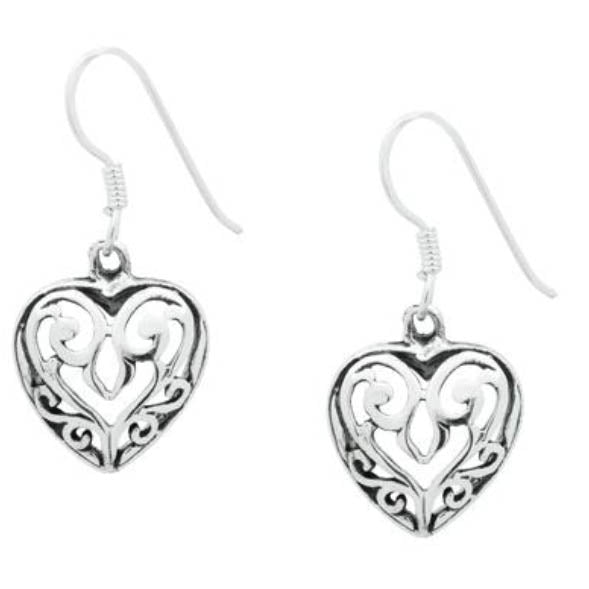 silver koru heart earrings
