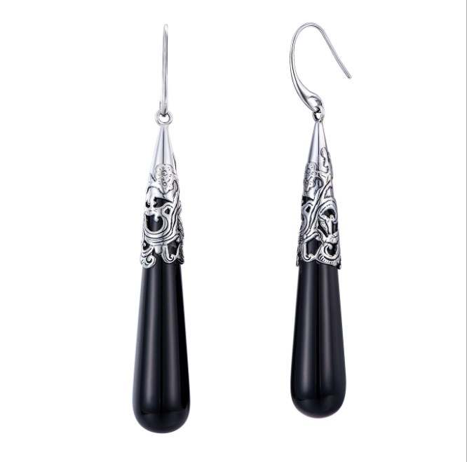 Black and silver drop hot sale earrings