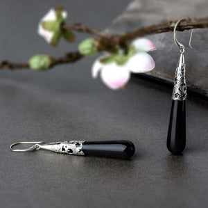frenelle jewellery earrings silver black drop NZ