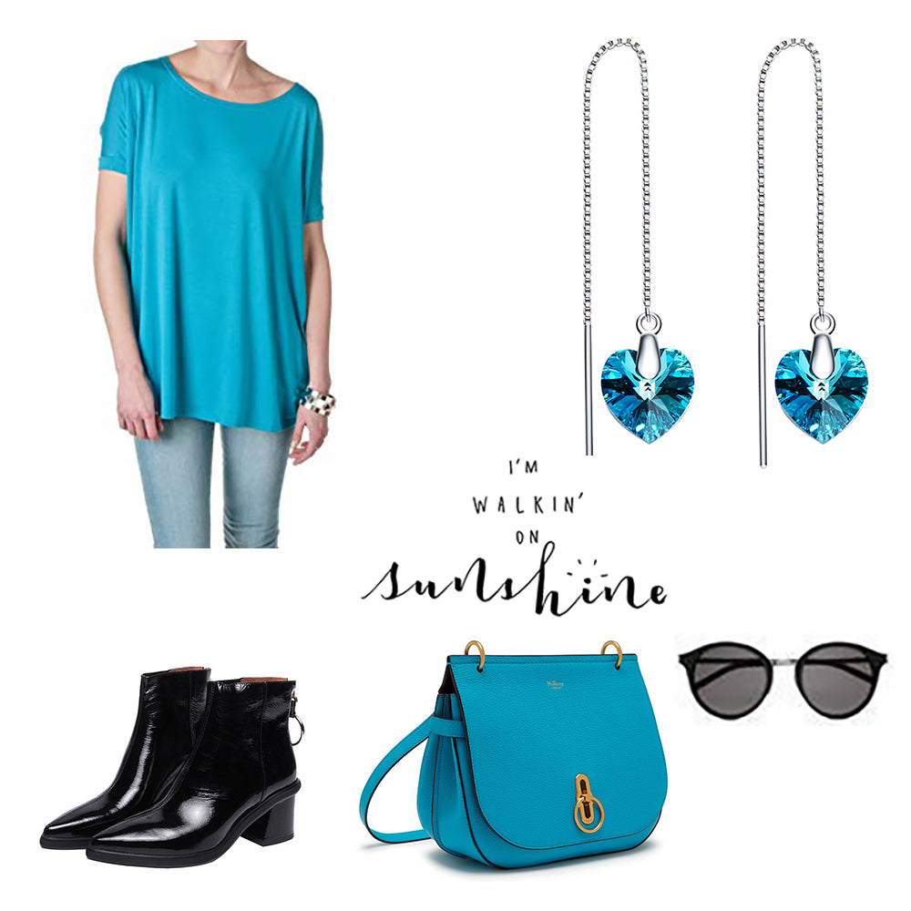 earrings blue heart crystal threader