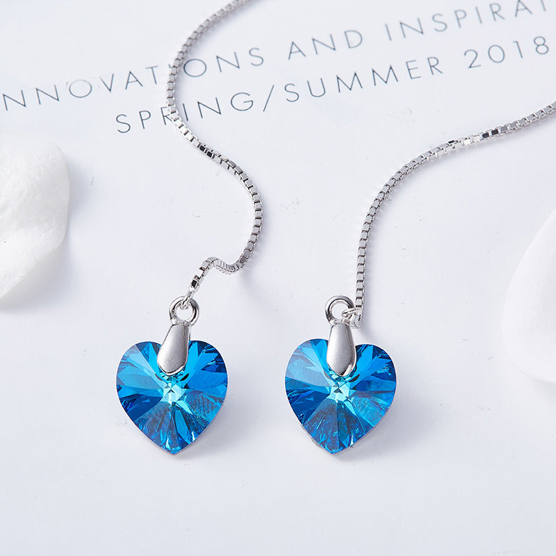 earrings blue heart crystal threader