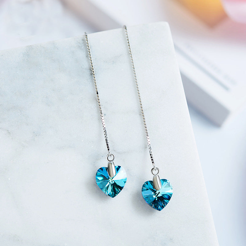 earrings blue heart crystal threader