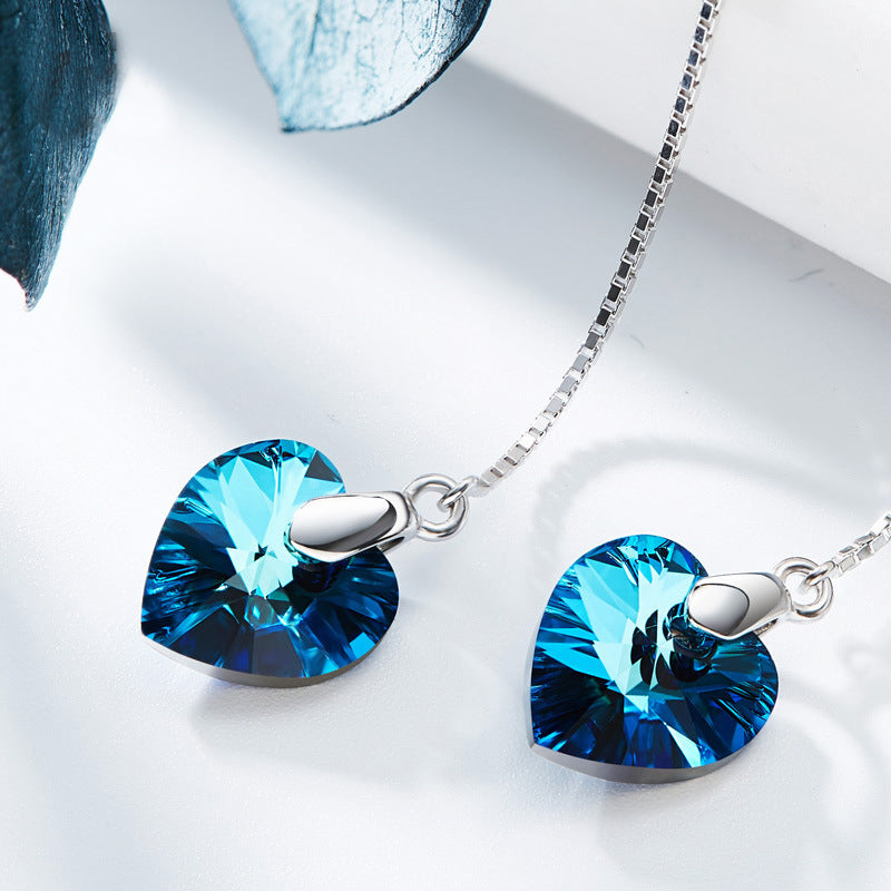 earrings blue heart crystal threader