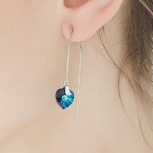 earrings blue heart crystal threader