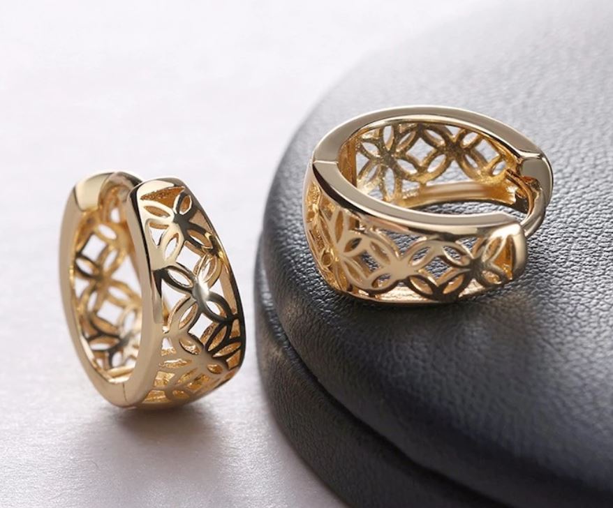 gold filigree huggie earrings
