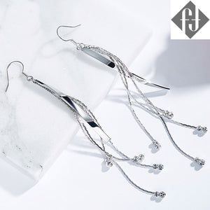 silver crystal long tassel earrings