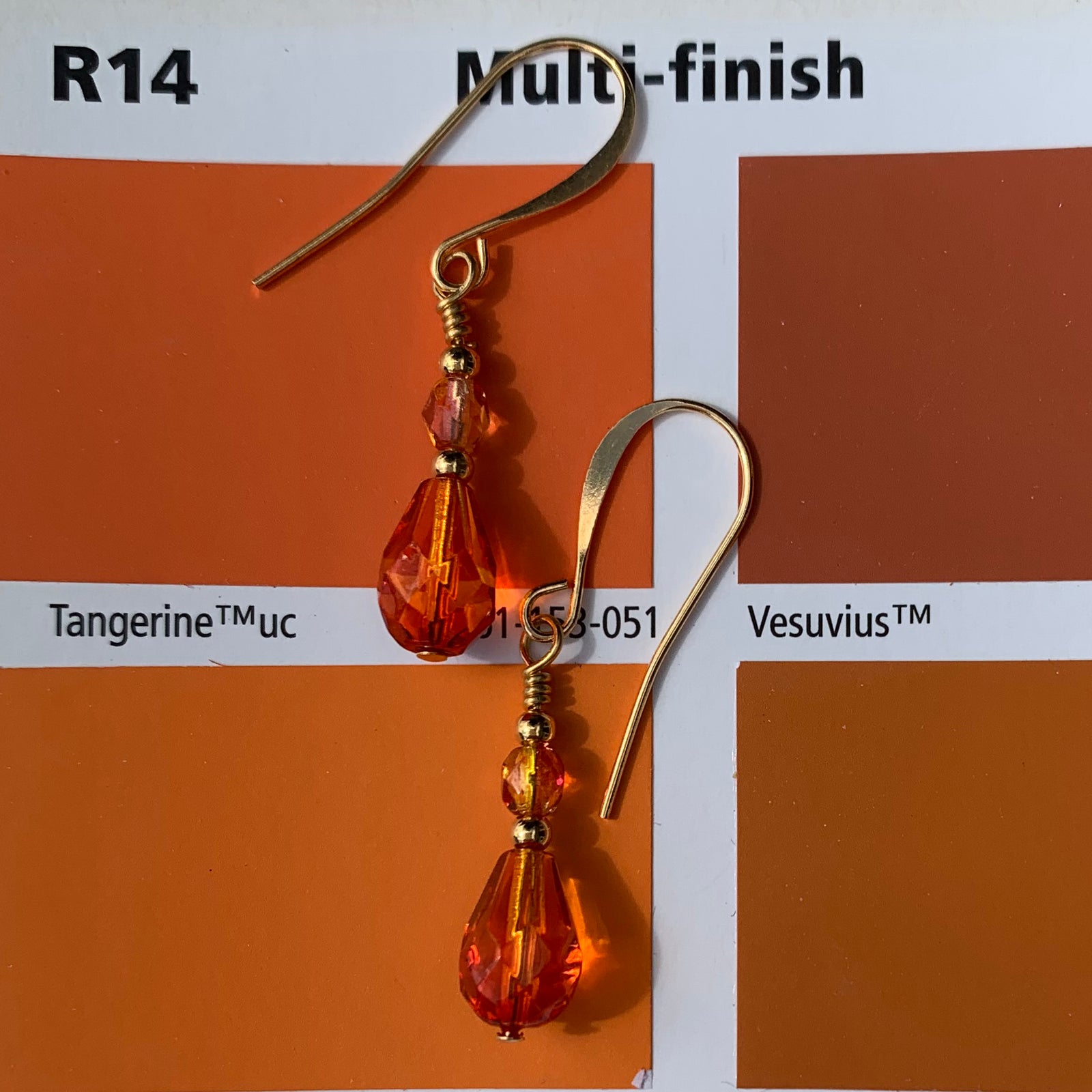 crystal orange red drop gold earring