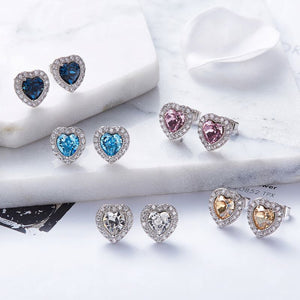 crystal heart stud earrings silver