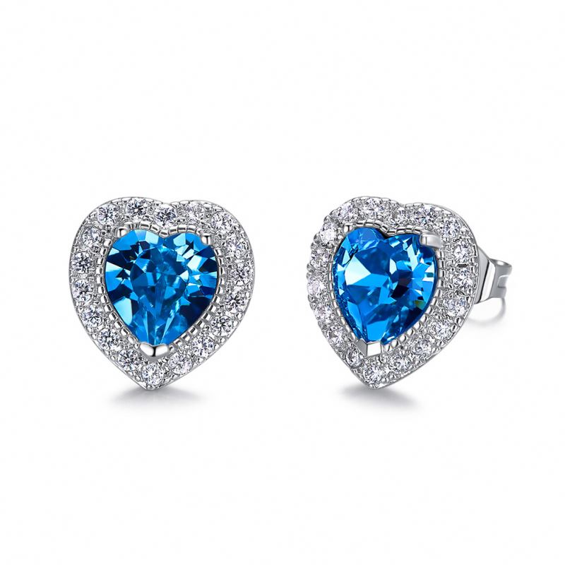 blue heart crystal stud earrings