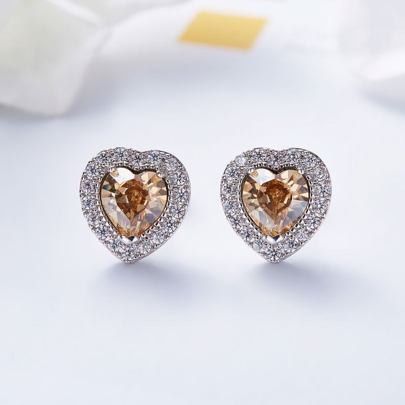 crystal heart stud earrings silver