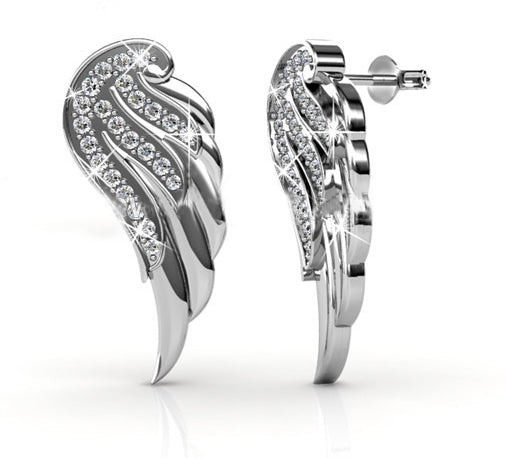 silver crystal wing earrings for women