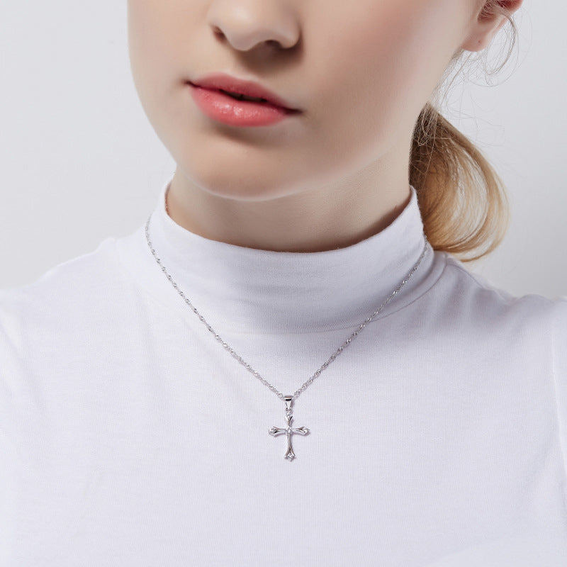 silver cross necklace religious for women girls