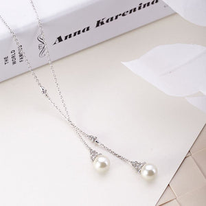 white pearl silver crystal necklace for women bridal