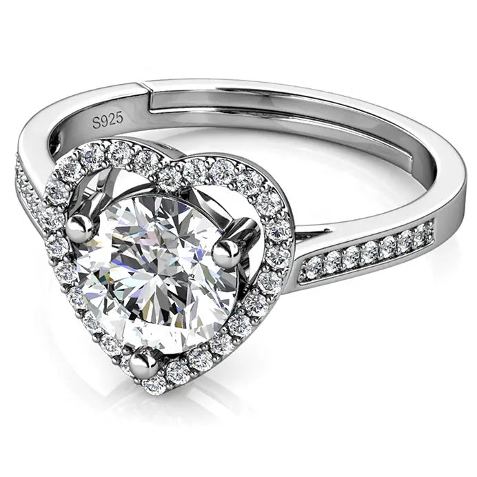 silver adjustable heart ring engagement