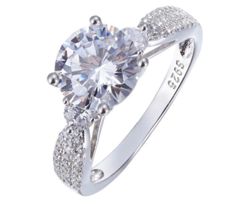 silver crystal engagement ring bridal women