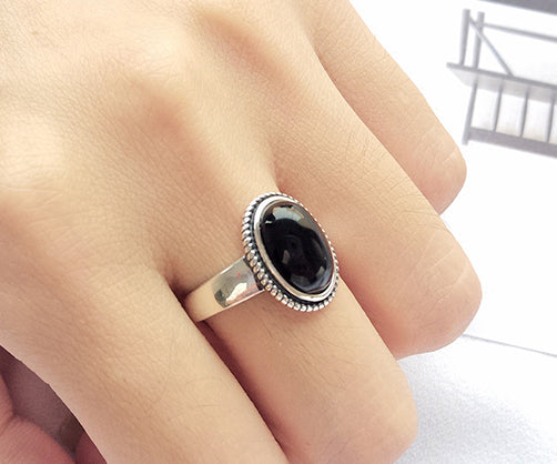 Black Stone Ladies Ring With Stone Design Black Stone Ring 925