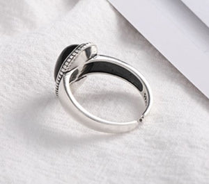 black onyx adjustable silver ring