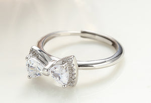 crystal bow silver ring jewellery