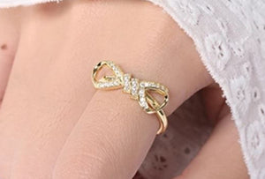 gold adjustable bow diamond ring women girls