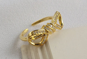 gold adjustable bow diamond ring women girls