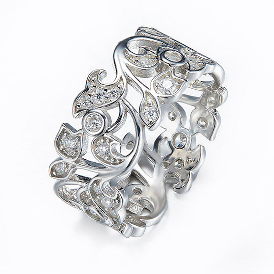 crystal silver filigree dress ring