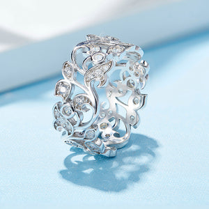 crystal silver filigree dress ring