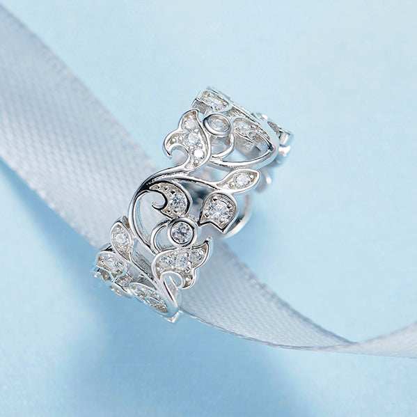crystal silver filigree dress ring