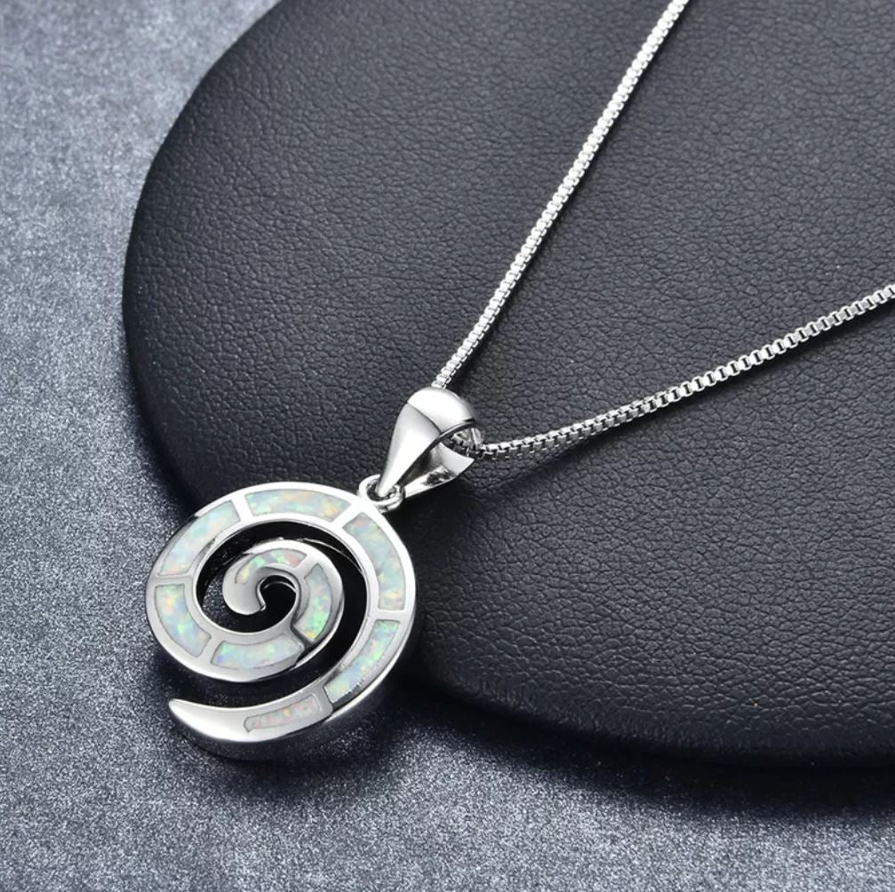 silver jewellery set opal maori koru