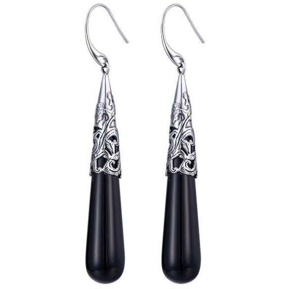 long black earrings silver onyx